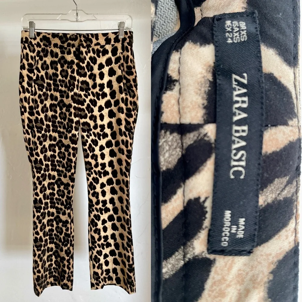 ZARA Chic NWOT LEOPARD Cheetah Animal Print TROUSERS Size XS